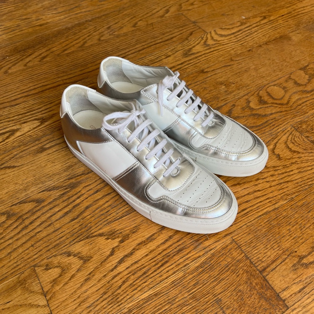 Common Projects Silver and White Sneakers